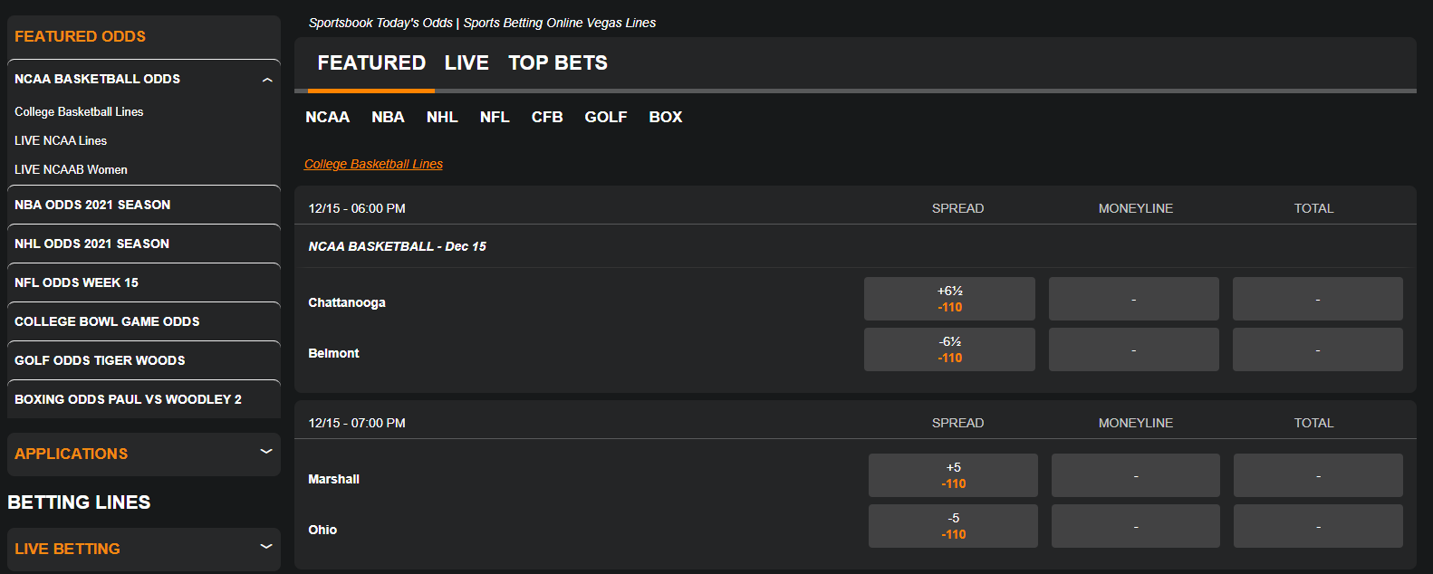 MyBookie Betting Odds