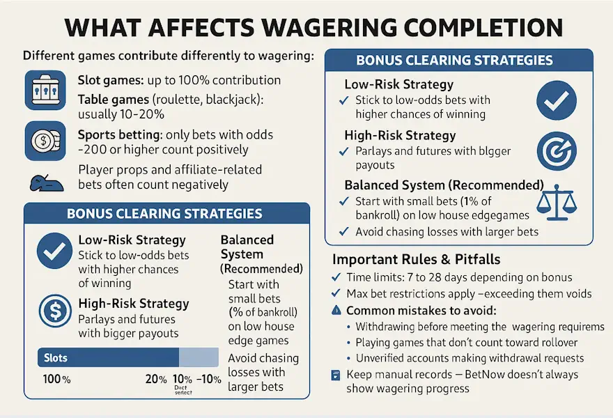 BetNow Casino Wagering & Withdrawal Strategy Infographic