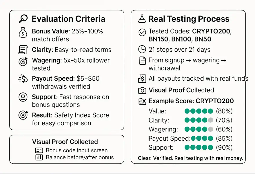 BetNow Casino How We Test & Rate Bonus Offers Infographic