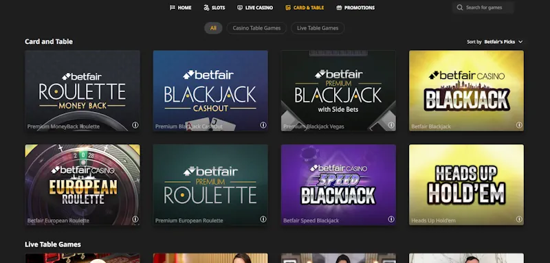 betfair Casino Table screenshot