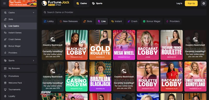 FortuneJack Casino Live screenshot