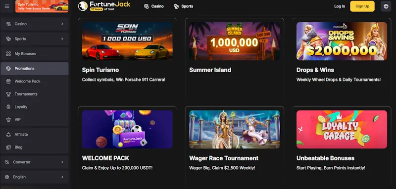 FortuneJack Casino Ongoing Offers screenshot