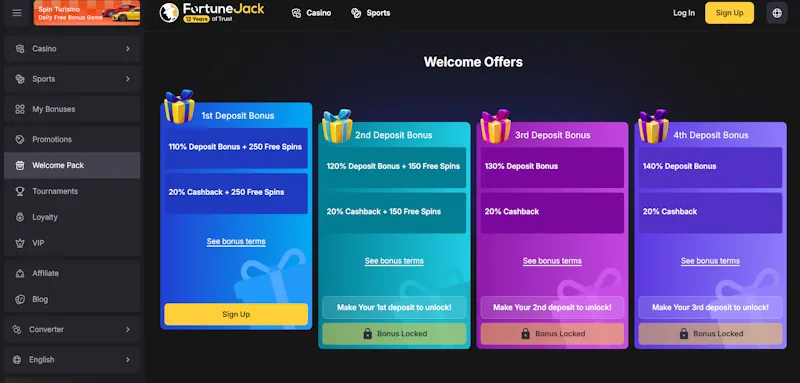 FortuneJack Casino Welcome Bonus screenshot