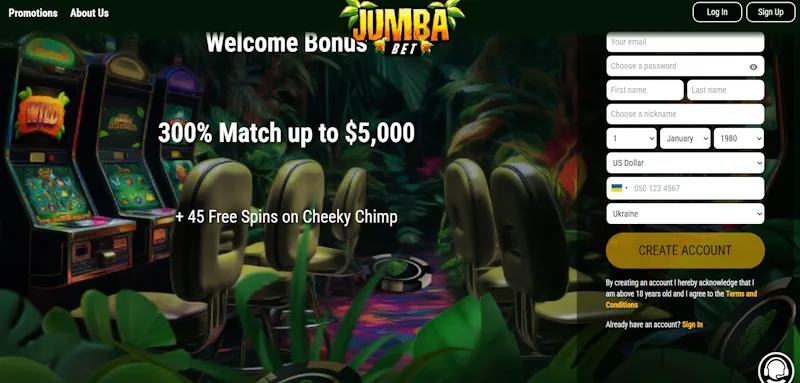 Jumba Bet Casino Welcome Bonus screenshot