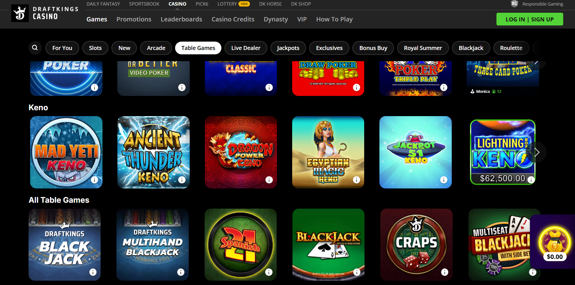 DraftKings Casino Home Page
